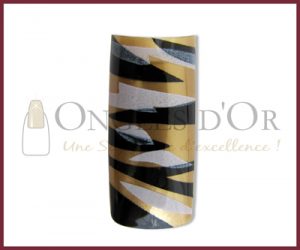 Decorative Nail Tips - Half Well - Zebra Pattern White/Black/Gol