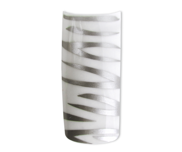 Decorative Nail Tips Half Well Zebra Silver on White (70) (PDFL1