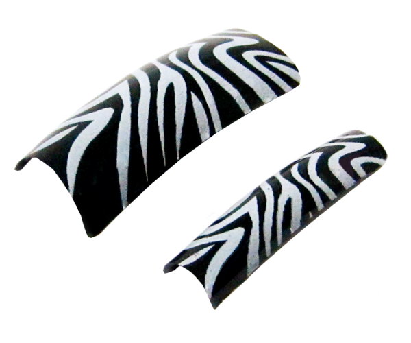 Decorative Nail Tips Half Well Zebra White on Black (70) (PDFL38