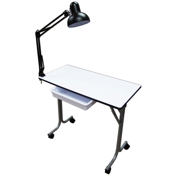 Manicure Table Foldable with Lamp – White (Rectangular)