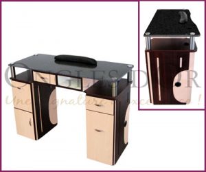 Manicure Table with Marble Top Dignity - Black and Oak