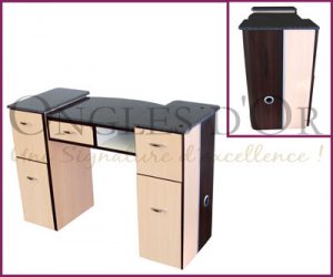 Manicure Table with Marble Top Regal - Black and Oak
