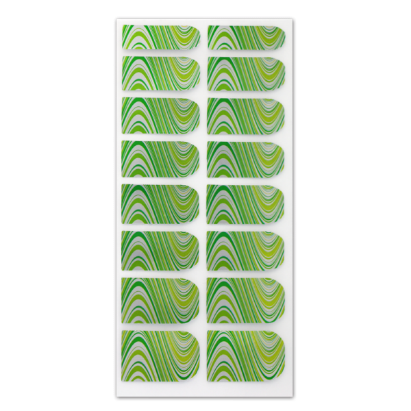 Nail Wrap Foil Stickers – Curves – Green/Yellow/Silver #106