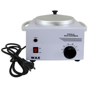 Single White Metal Wax Heater with Lid 600cc 110 Volts