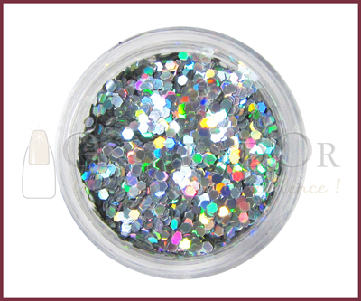 Small Hexagons Glitter Powder – Silver Hologram