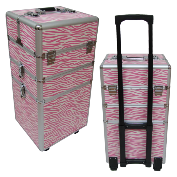 Suitcase 3 sections Pink and White Zebra Pattern (Big:35cmx25cmx68cm)