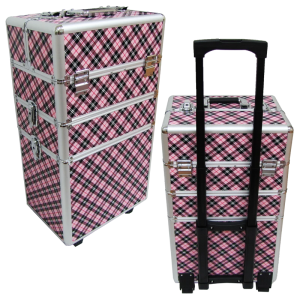 Suitcase 3 sections Plaid Pink Pattern (Big:35cmx25cmx68cm)