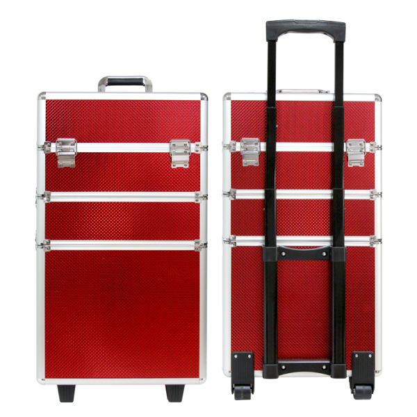 Suitcase 3 sections embossed red color (Big: 35x25x68cm)