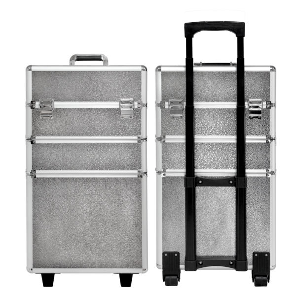 Suitcase 3 sections silver leather texture (Big: 35x25x68cm)