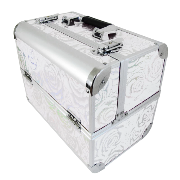 Suitcase Flower Design Silver (Medium:32x21x27cm)