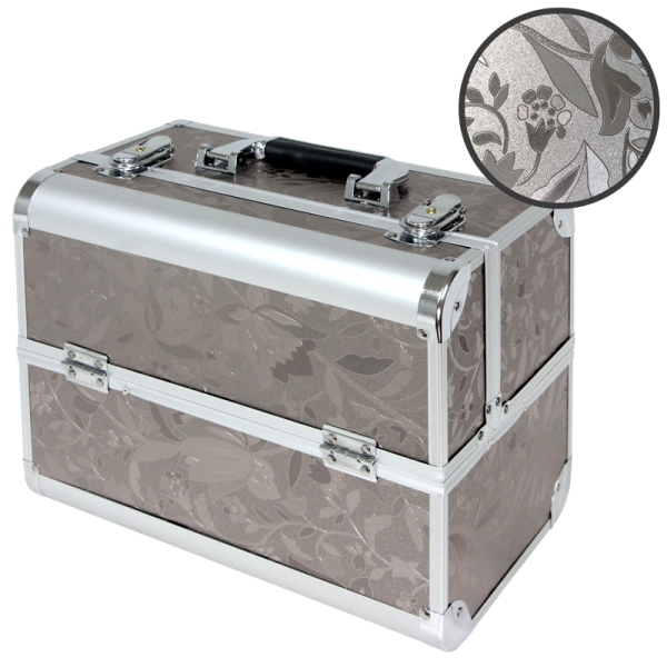 Suitcase floral design silver rose color (Medium:32x21x27cm)