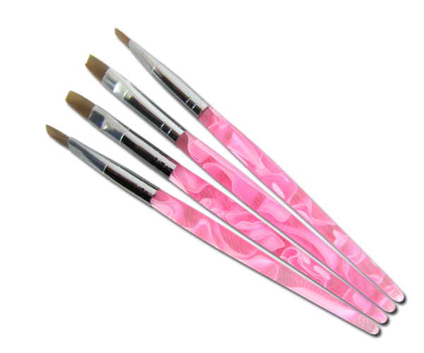 UV Gel Brush Kit Square Red Sable Pink Handle (4 pcs)