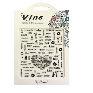 3-D Nail Sticker model Heart/Writing ADY-068 Black (Super-thin)