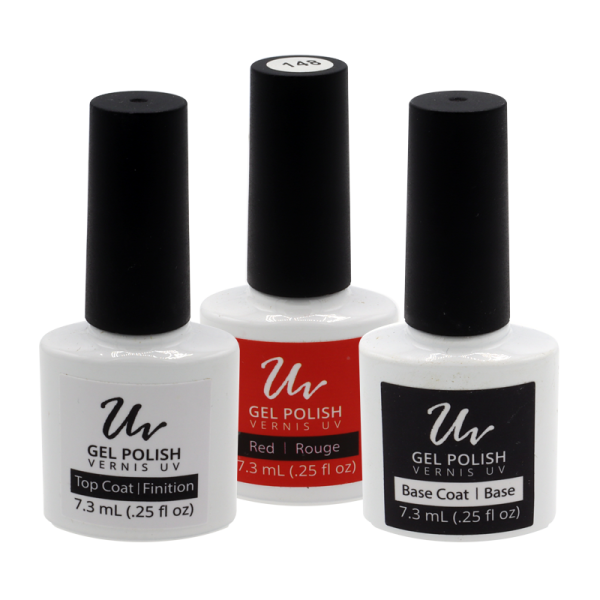 UV Gel Polish kit – Base coat, red colour and top coat